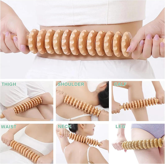 Rouleau Massage Bois anti Cellulite Masseur Maderotherapie Appareil Rouleau De Massage Avec Poignée Pour Tout Le Corps Bâton De Massage Musculaire Drainage Lymphatique (43 Cm)
