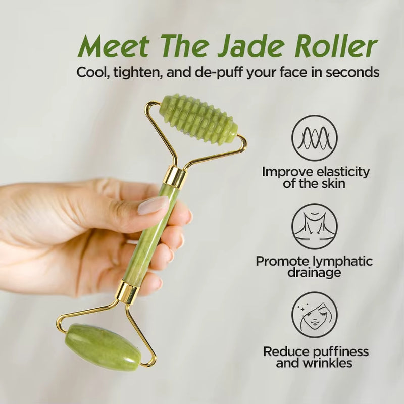 Private Label Natural Nephrite Custom Facial Green Jade Skin Face Stone Ball Roller and Gua Sha Massager with Box for Sale